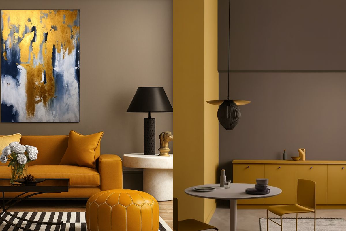 abbinare il colore Senape e grigio tortora