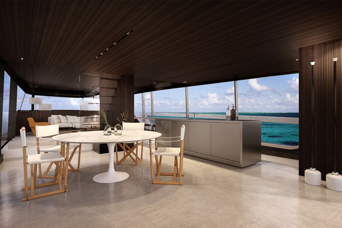 Cucina yacht Boffi in acciaio satinato e legno chiaro – arredamento yacht Made in Italy