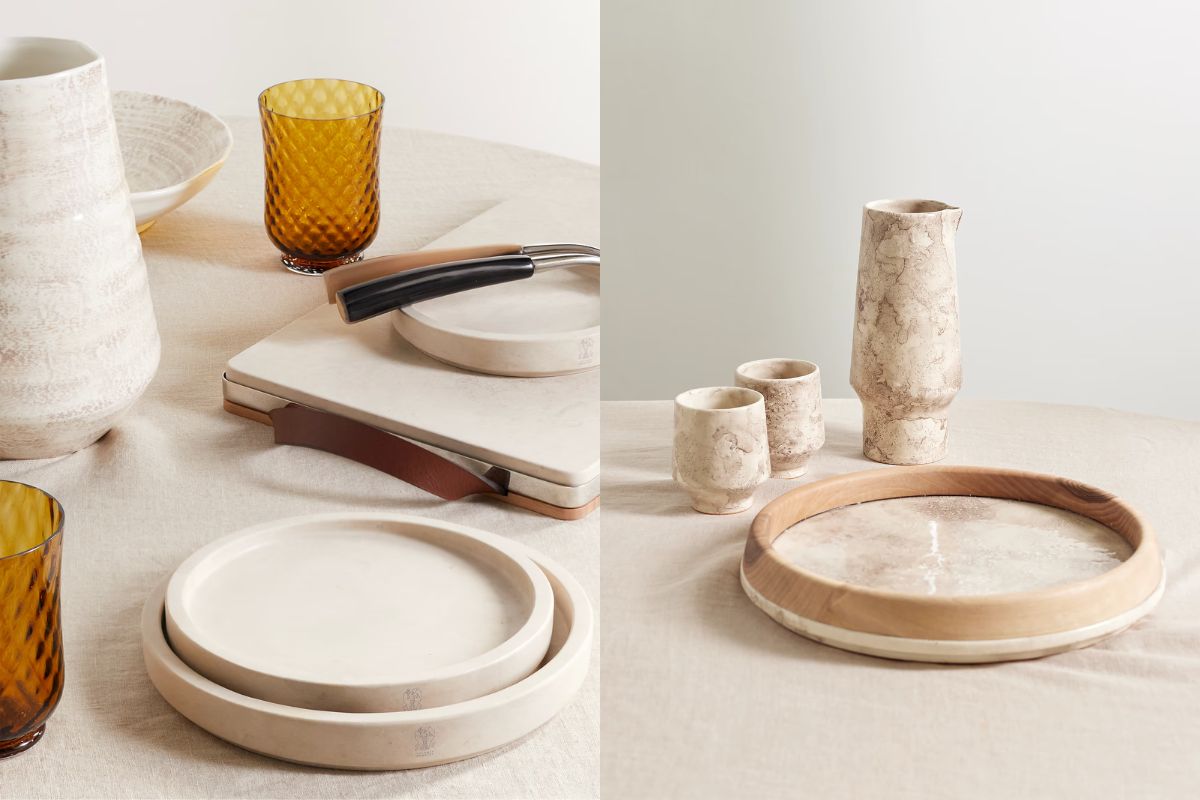 Tavola di Natale 2025 - Brunello Cucinelli piatti in pietra naturale