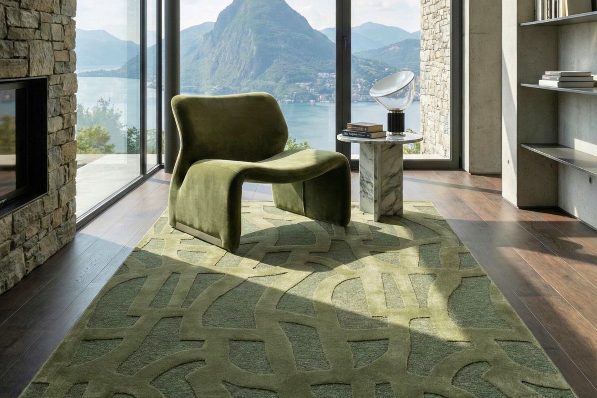 tappeto verde ademi edition in soggiorno di design