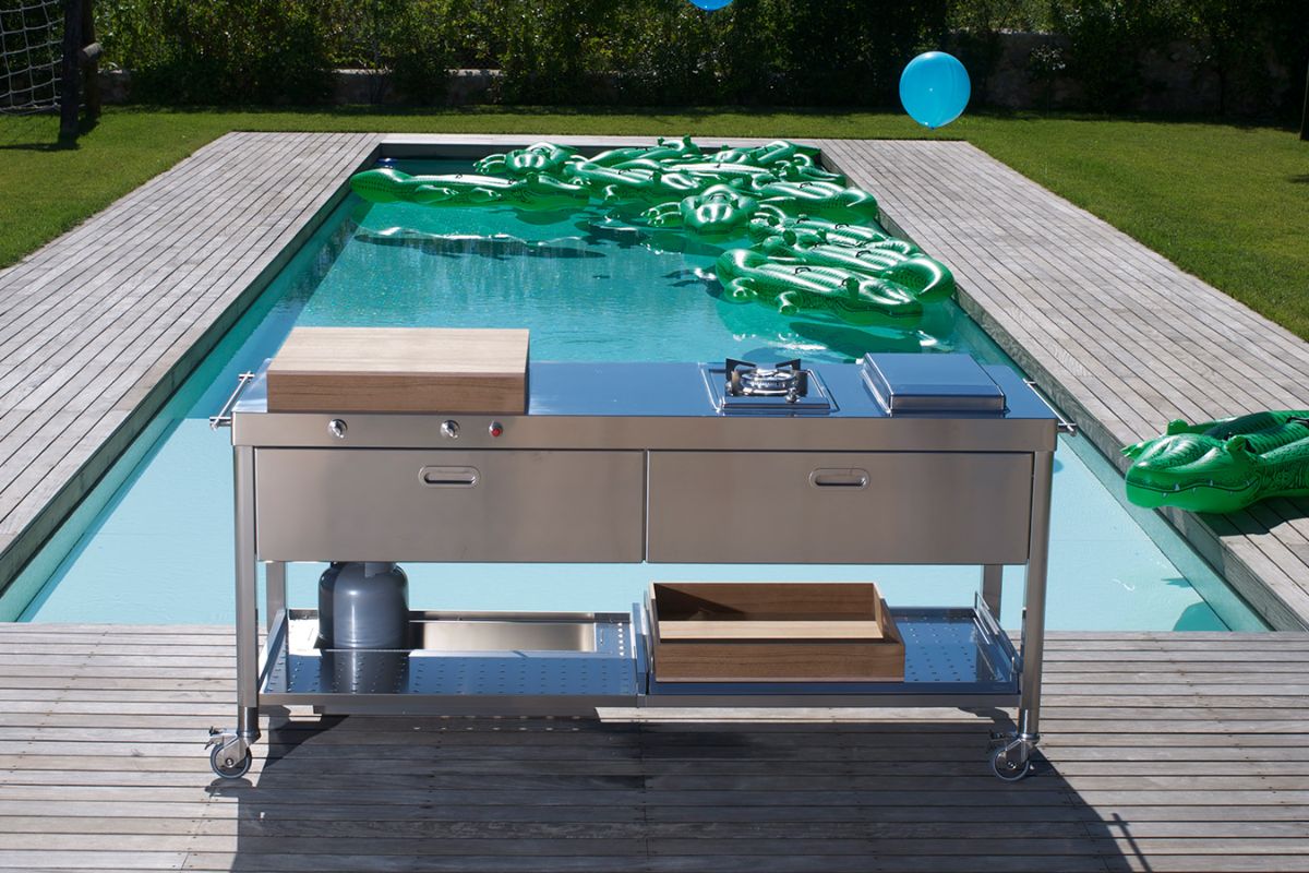 Alpes Inox cucina da esterno compatta su ruote in acciaio