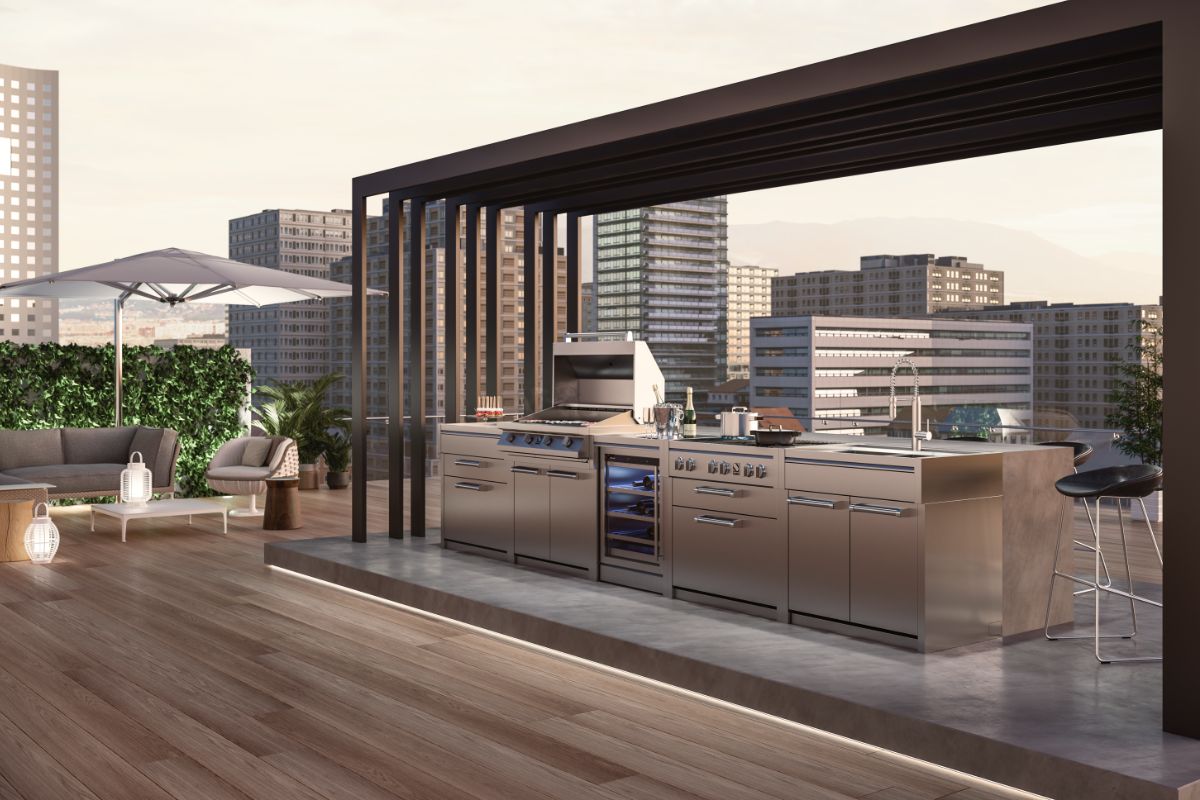 Cucina da esterno di design per giardino terrazzo o patio