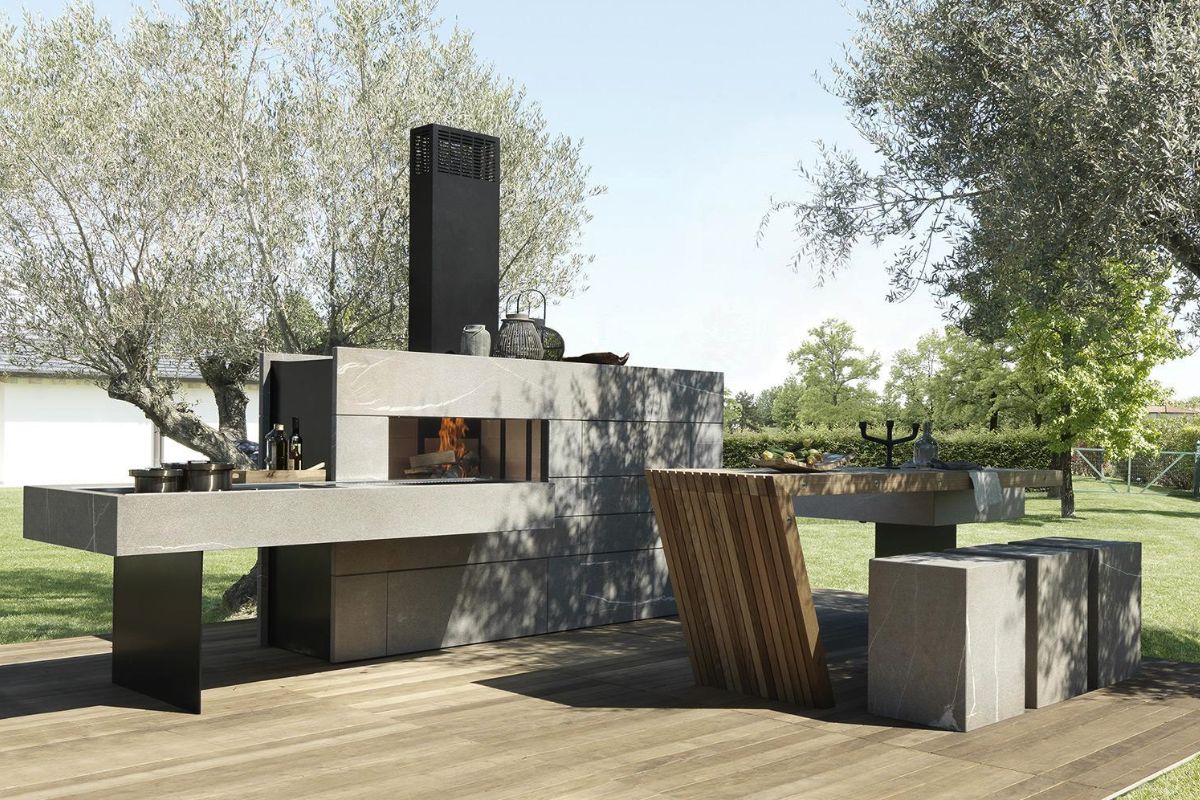 MODULNOVA Outdoor cucina da esterno di design in pietra e acciaio