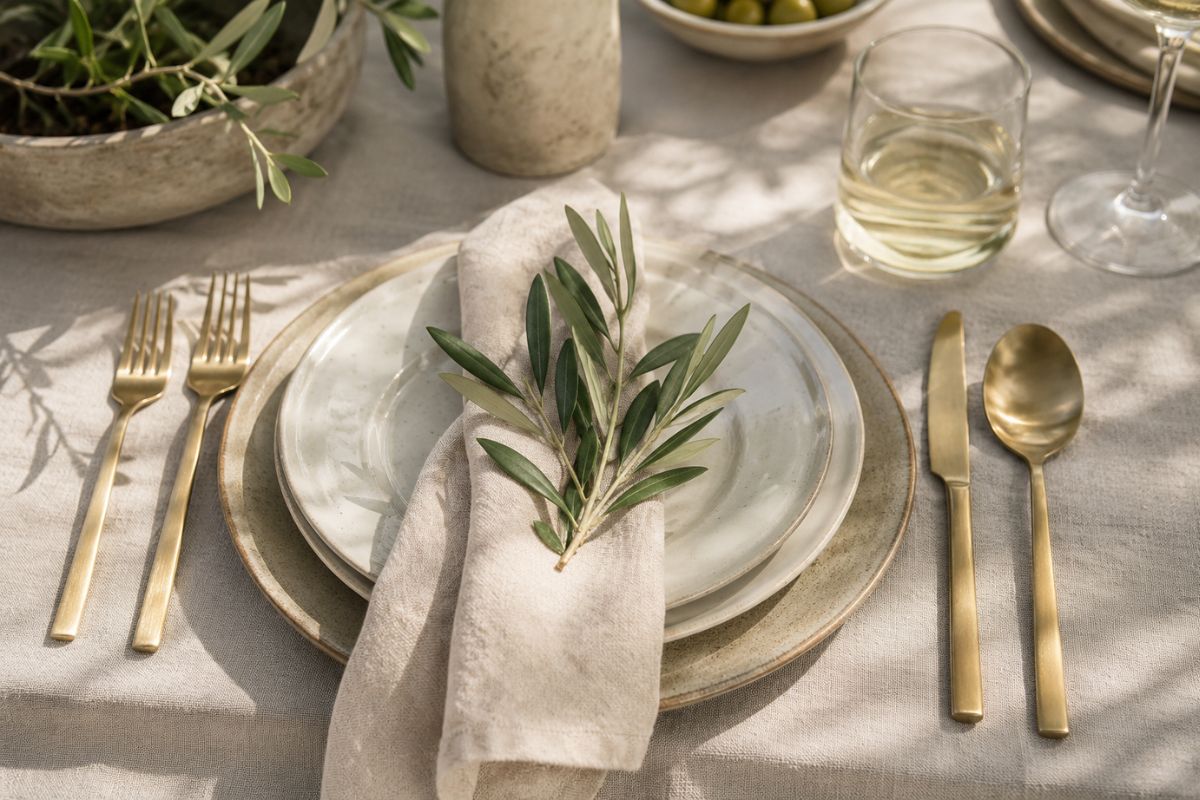 legant outdoor table setting with linen and plates