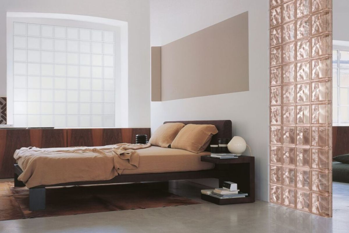 Glass block bedroom partition