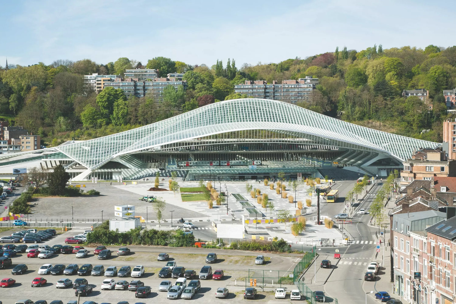 Liège Guillemins railway station by Santiago Calatrava with steel and glass vaulted roof