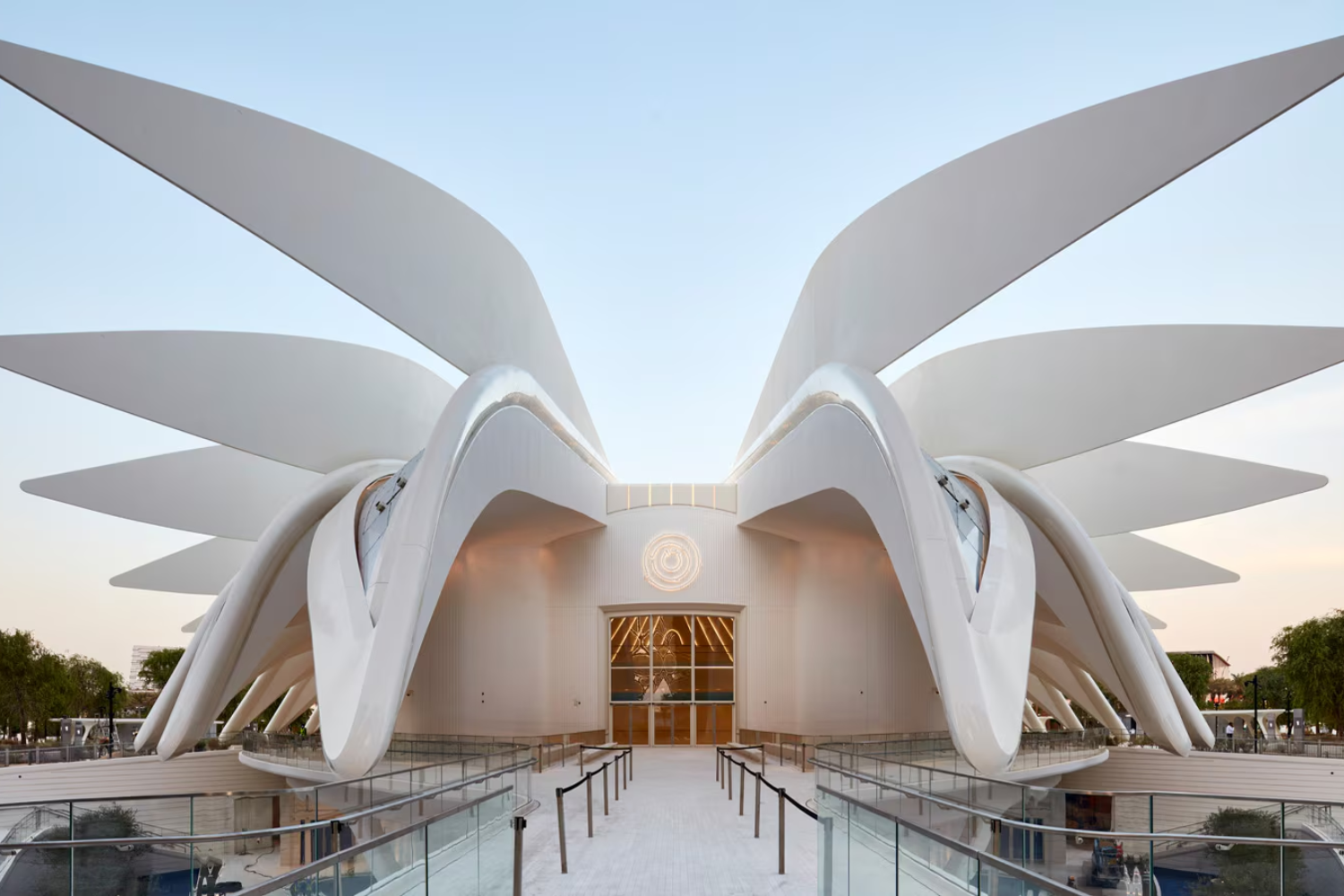 Santiago Calatrava architecture with exposed structural forms and white architectural elements