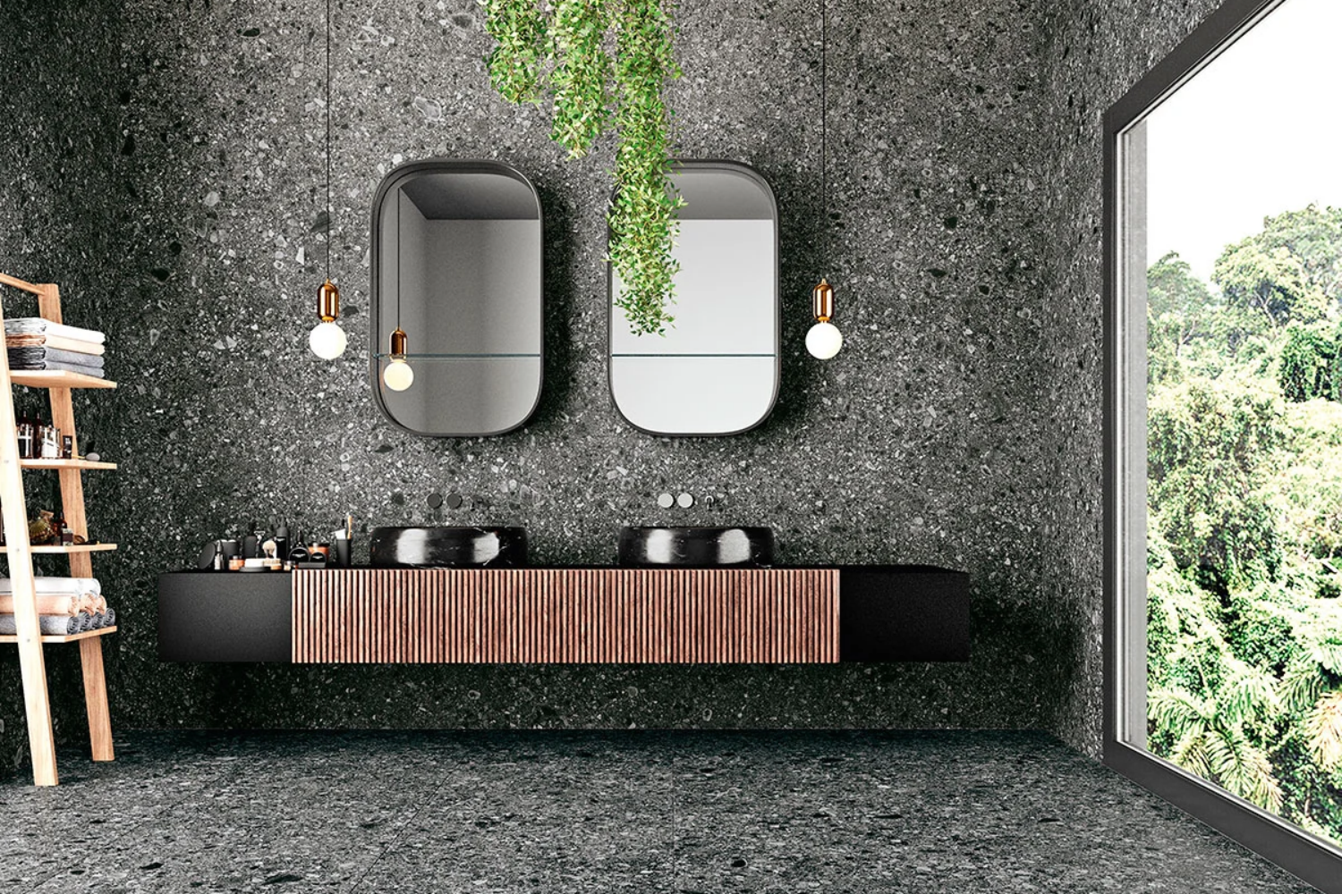 Ceppo di Gré in bathrooms designed and maintained as natural stone
