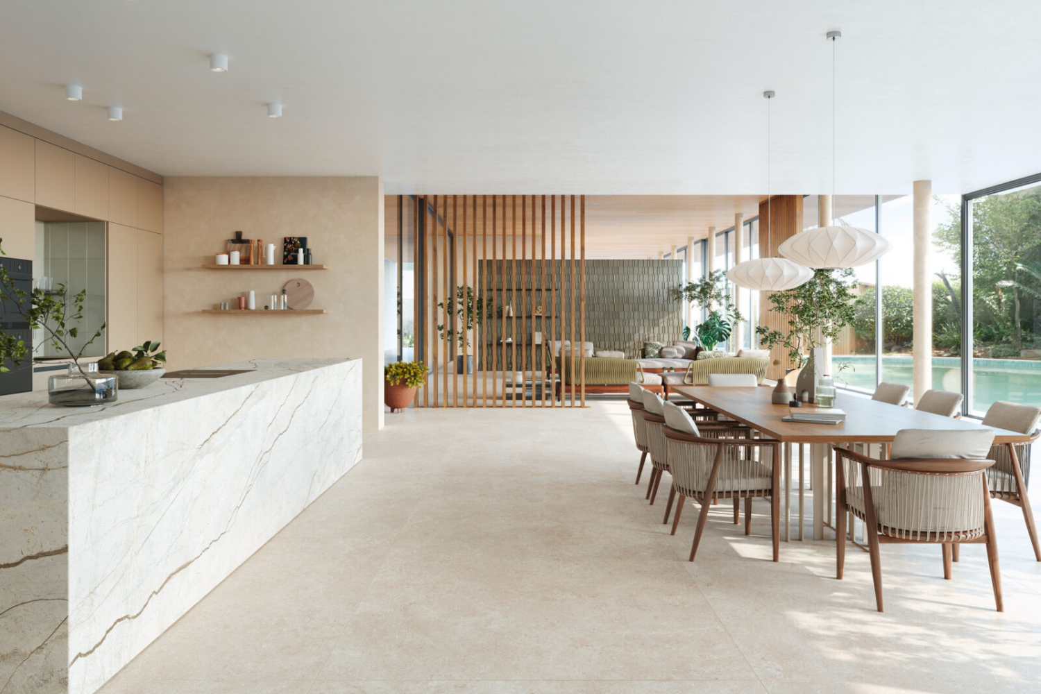 Nell'open space la cucina senza pensili dialoga meglio con il living