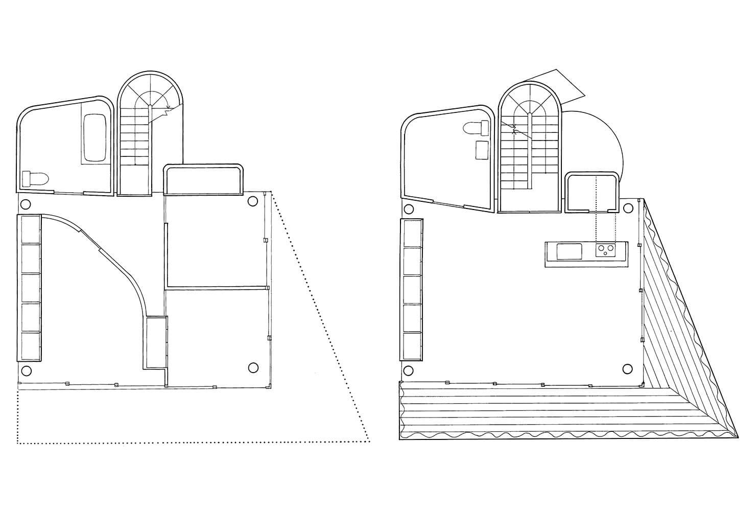 Pianta dei livelli superiori della Curtain Wall House di Shigeru Ban