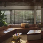 Lounge dell’Hotel Aurora a Merano con sedute in pelle, specchi e grandi piante