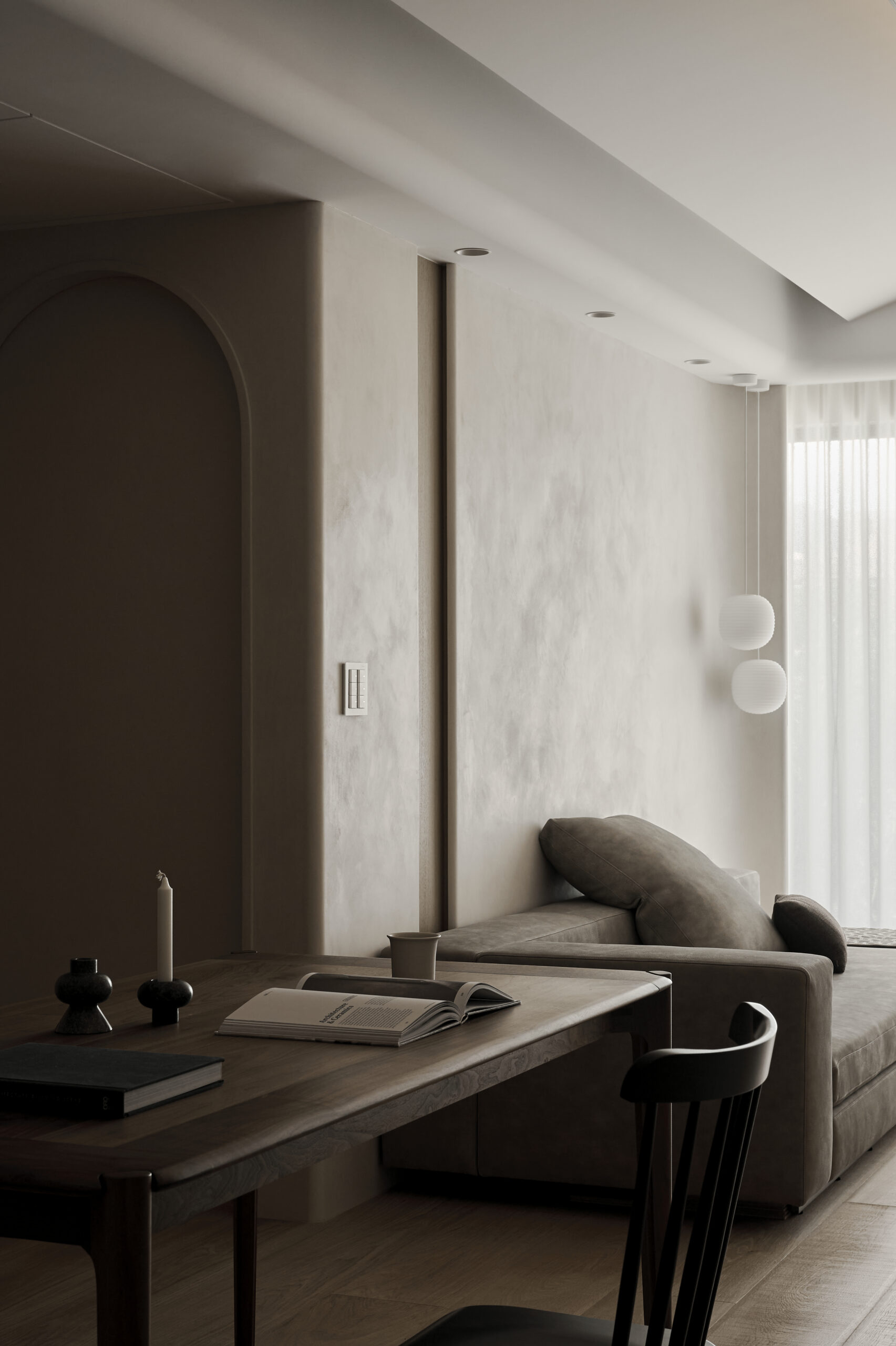 Interno contemporaneo con finitura Marmorino KS di Novacolor