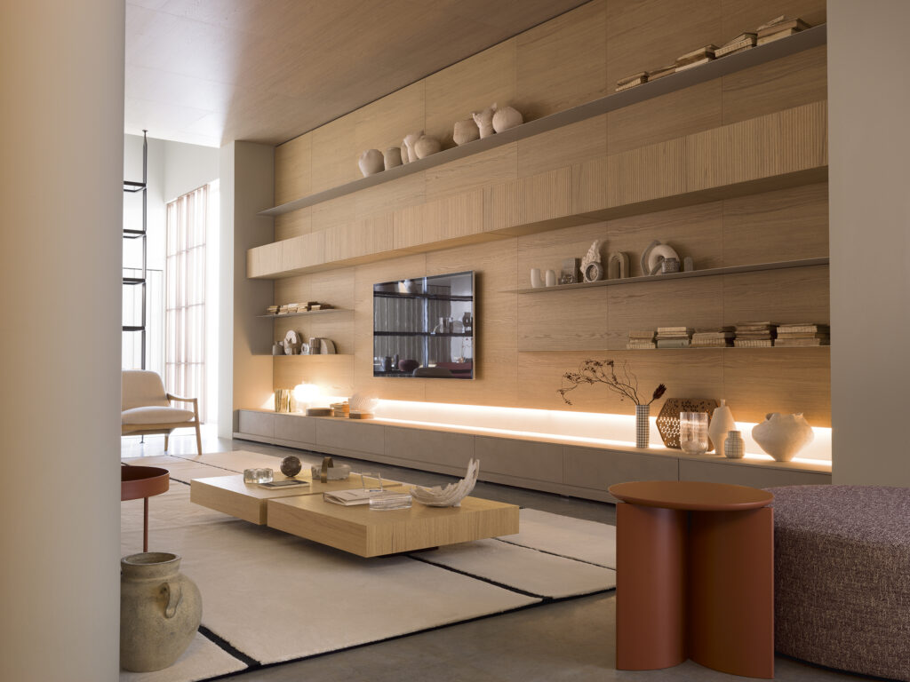 Parete attrezzata Novamobili con libreria e angolo home office