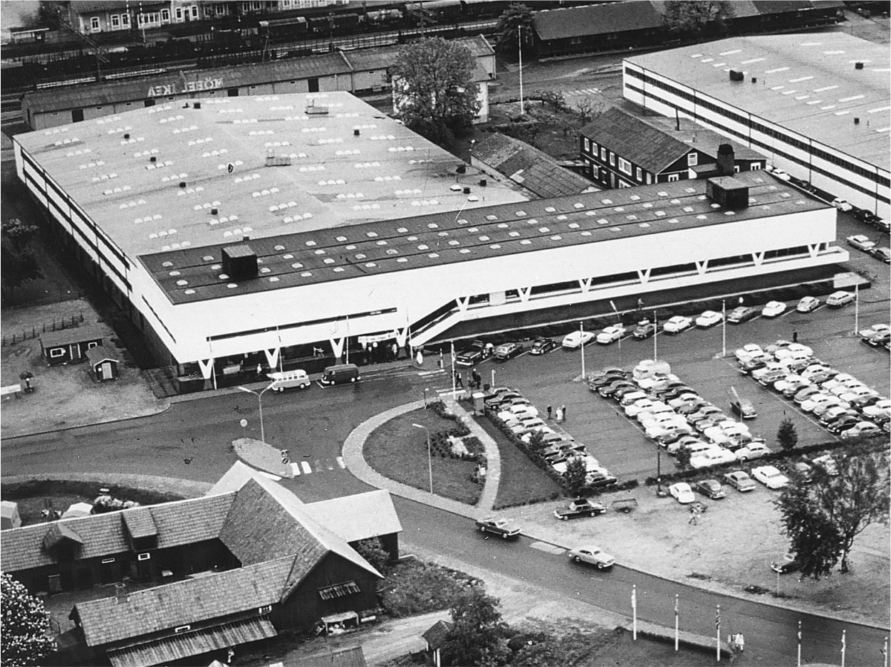 Veduta aerea dell’edificio del primo negozio IKEA ad Älmhult