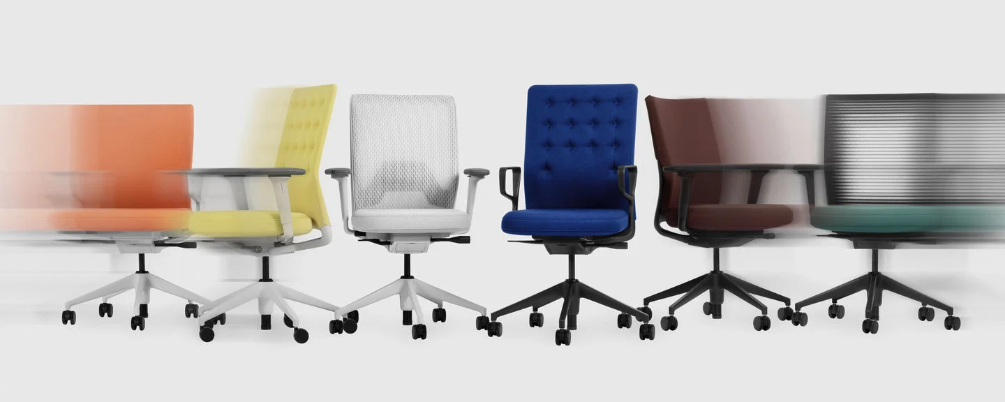 Famiglia di sedie da ufficio ID Chair di Vitra, design Antonio Citterio, con schienali in rete