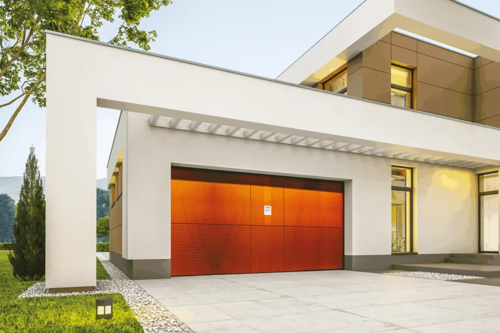 Villa contemporanea con porta da garage integrata nella facciata
