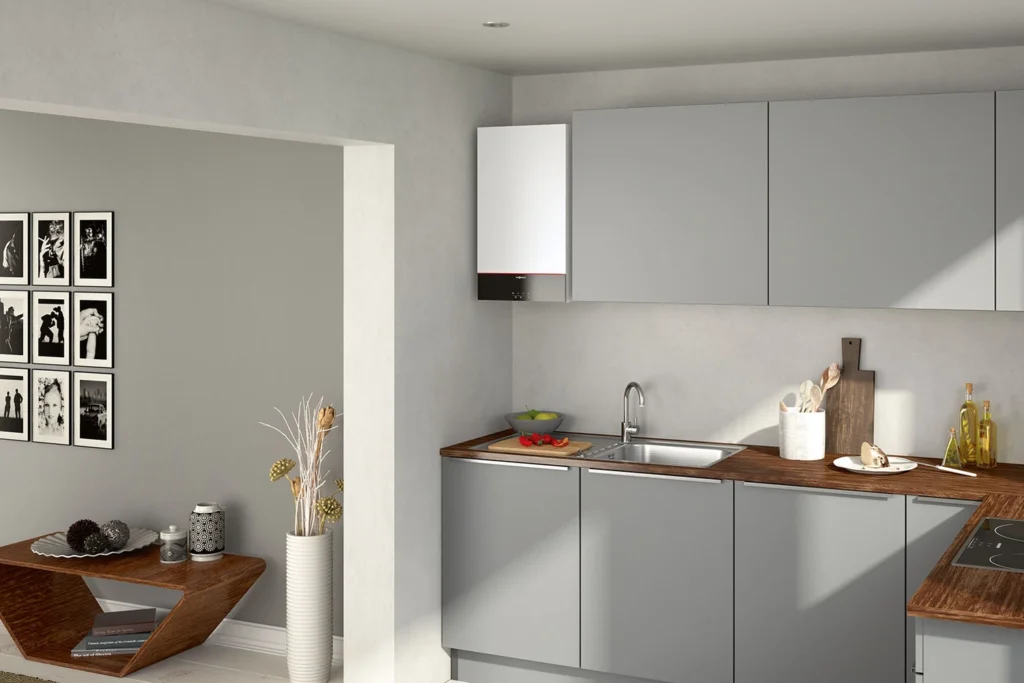Wall-mounted Viessmann boiler in a contemporary kitchen