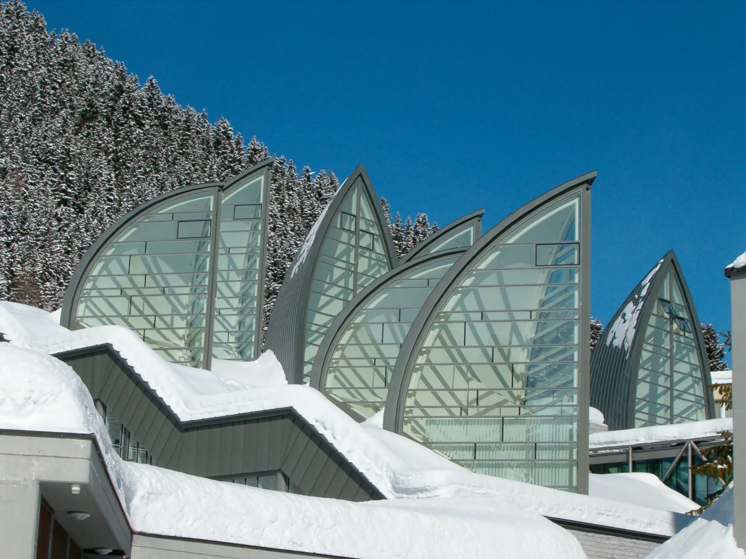 The trees of light of Mario Botta's Bergoase at the Tschuggen Grand Hotel in Arosa
