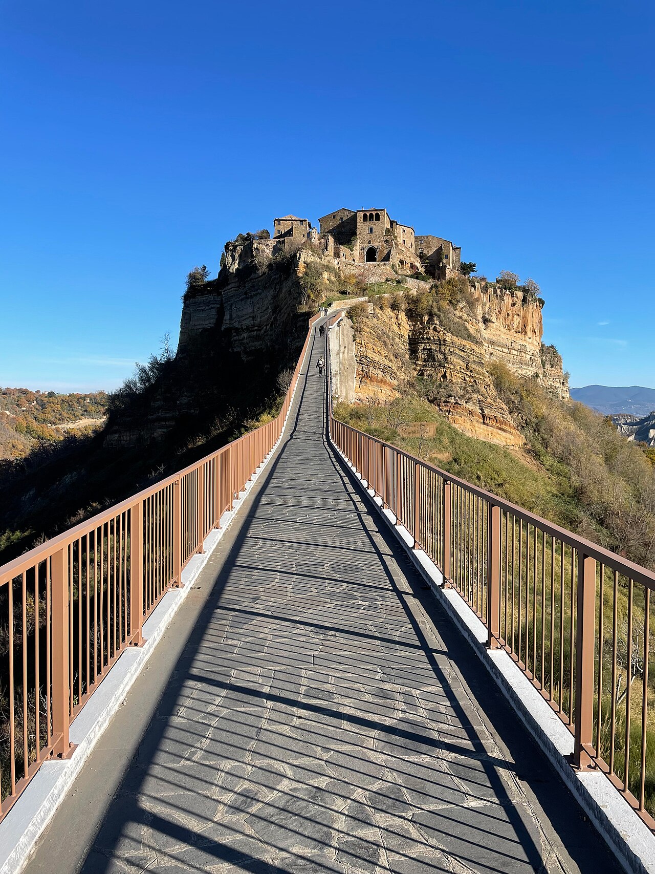 The pedestrian bridge connecting Civita to the mainland
