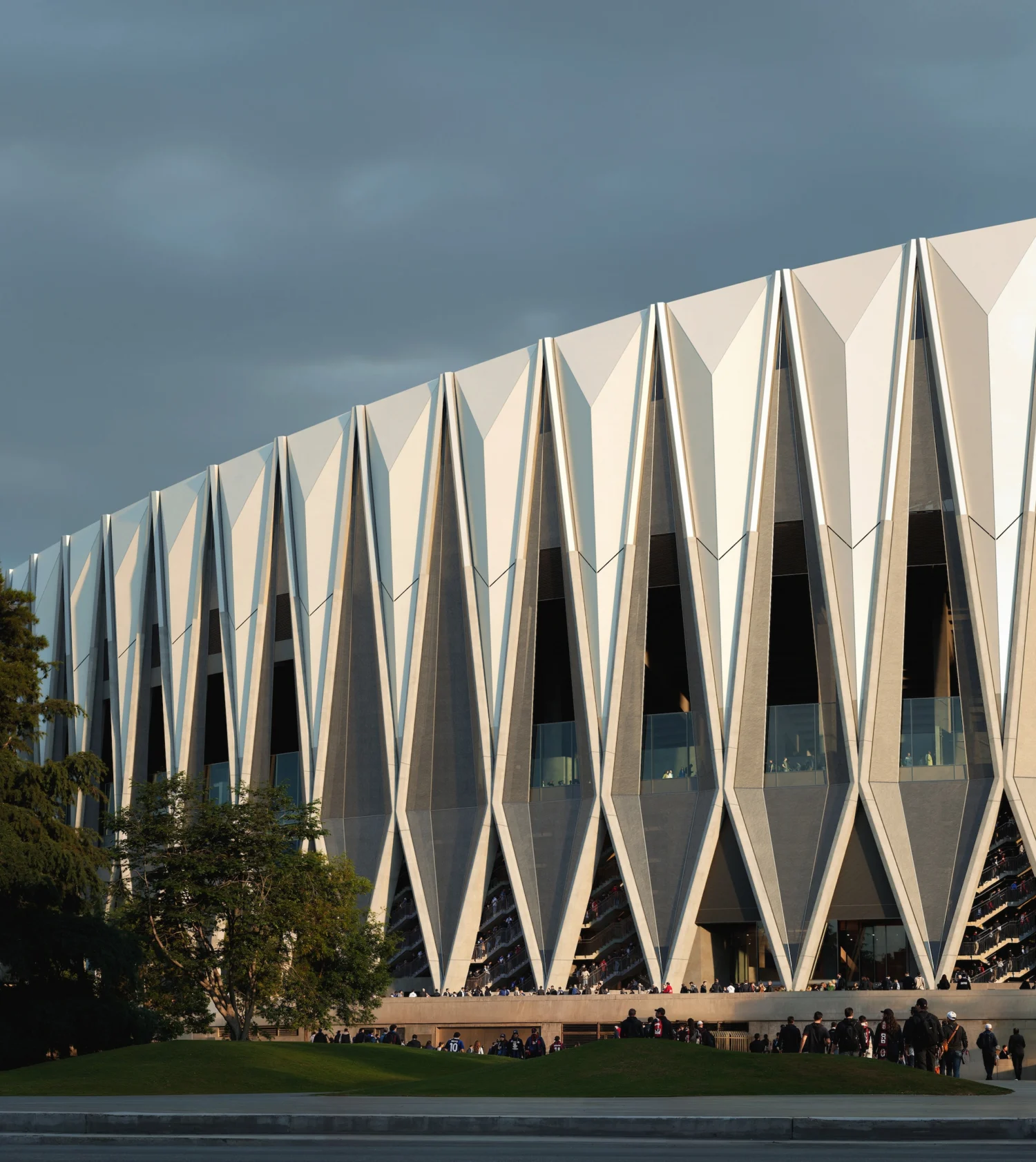 Detail of the Generali Stadium façade with the exposed concrete X-frame