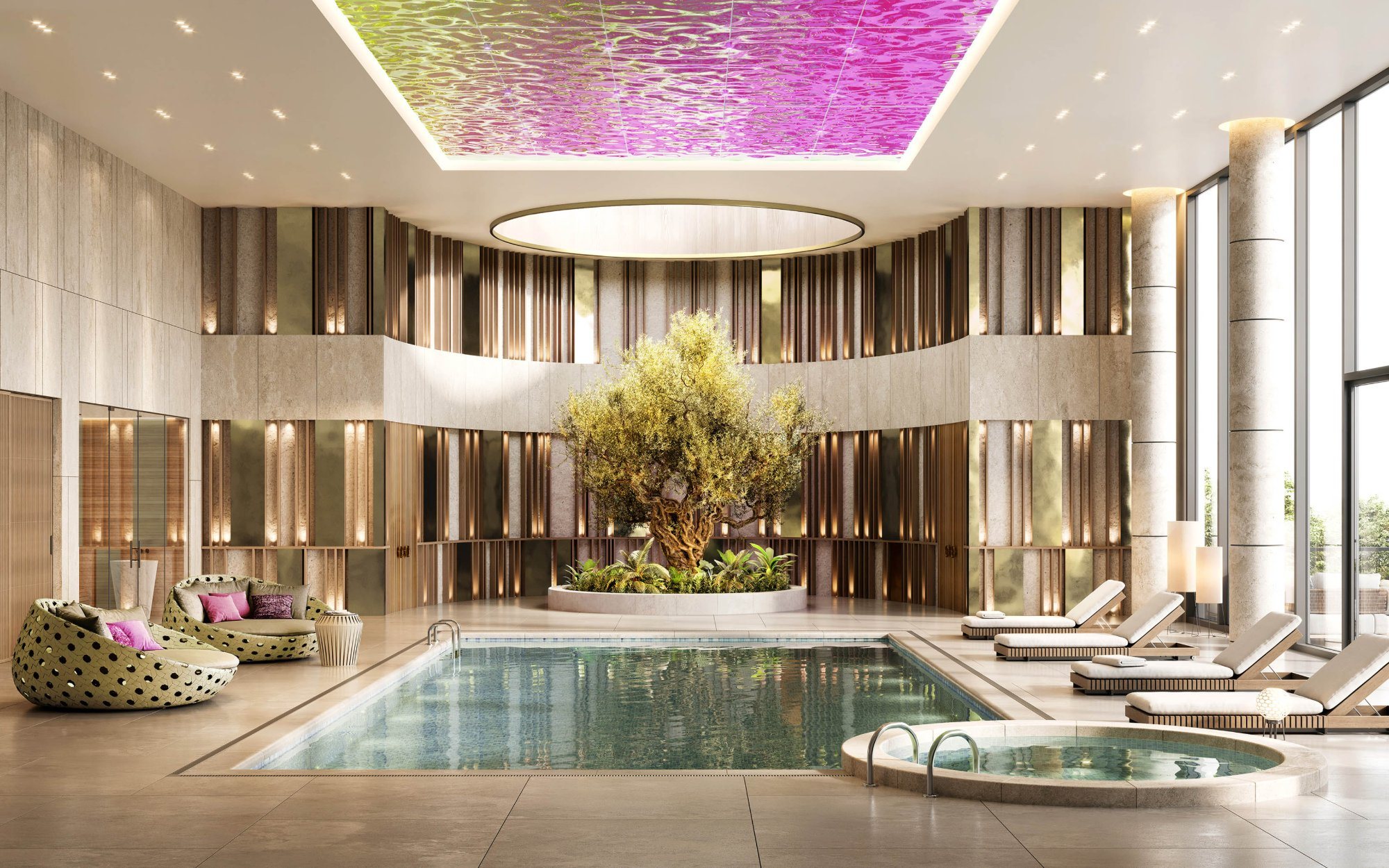 Spa pool with ceiling in iridescent mirror SibuDesign SL Ocean 3D decorative panels