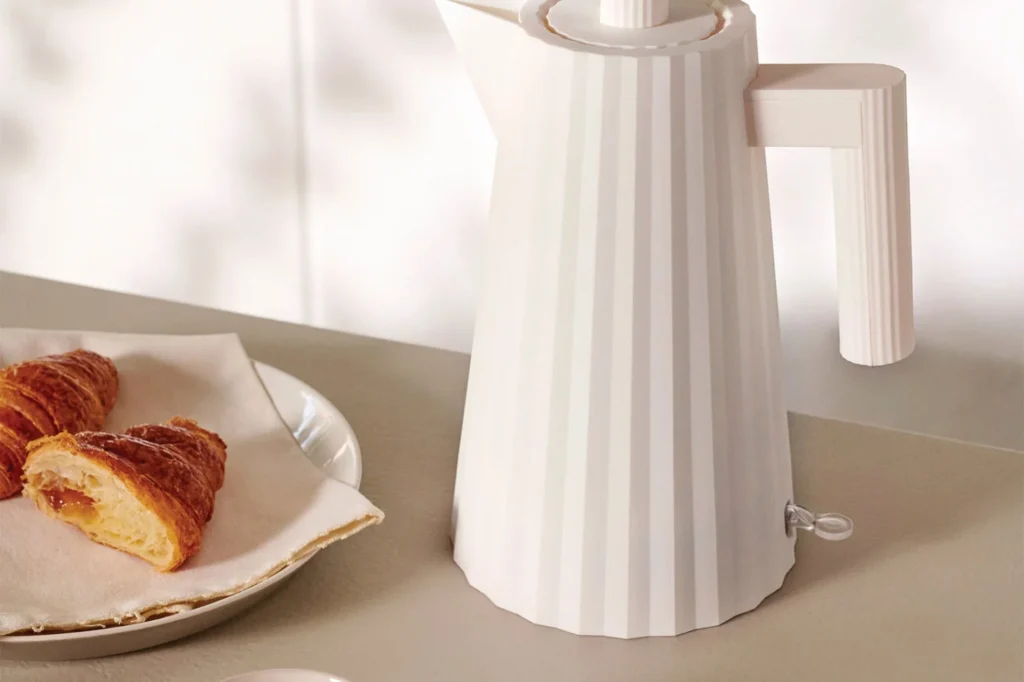 Design gifts for Christmas Alessi Plissé kettle on a breakfast table