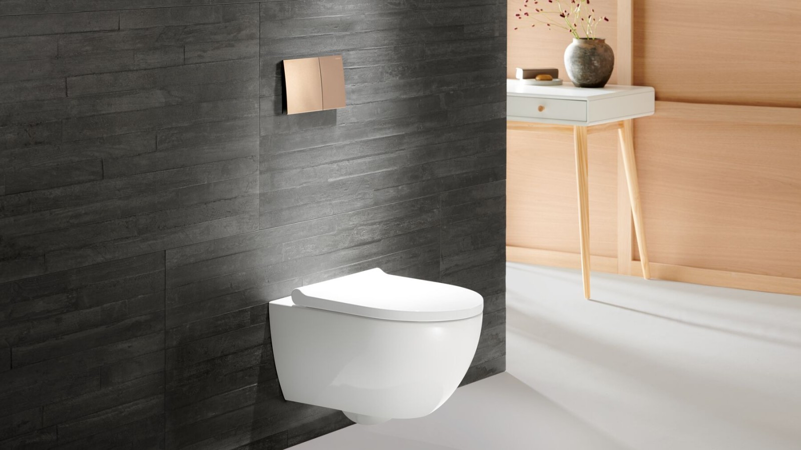 WC Acanto e placca Sigma70 di Geberit in un bagno