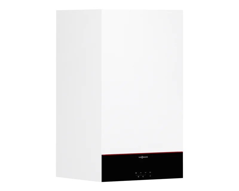 Three-quarter view of a Viessmann Vitodens 100-W boiler