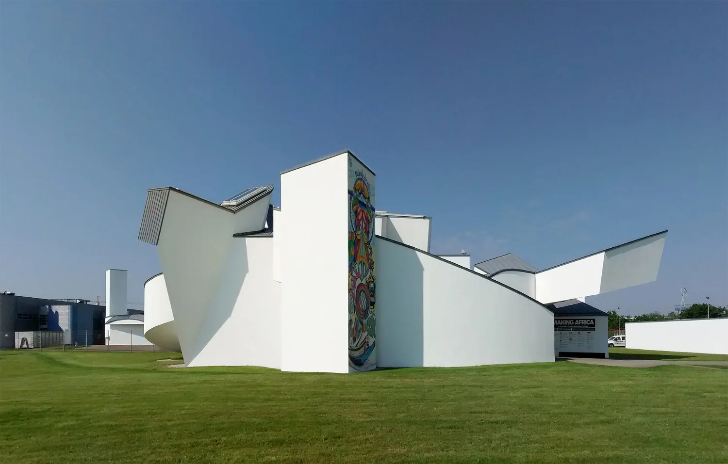 Frank Gehry's Vitra Design Museum in Weil am Rhein, sculptural white volumes